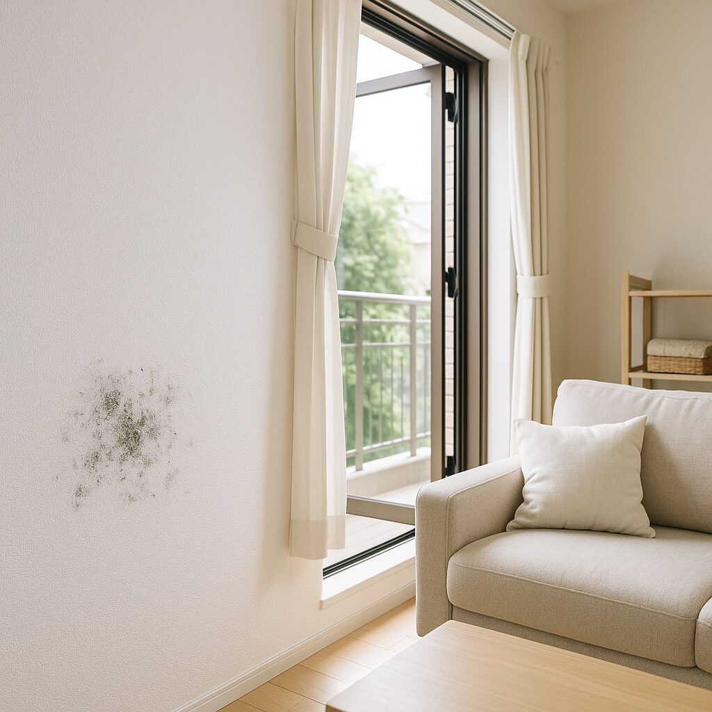 壁紙のカビと換気している部屋のイメージ