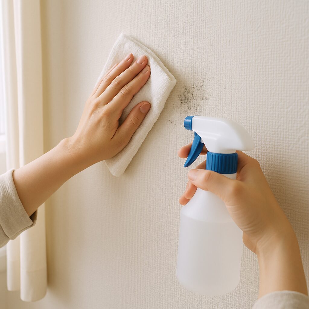 壁紙を掃除している手元の様子