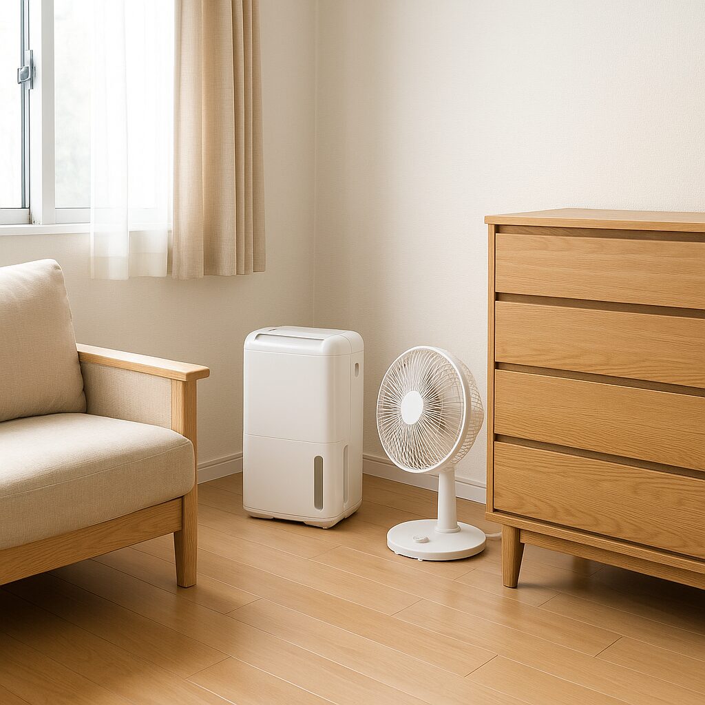 カビ予防のための部屋の配置と除湿のイメージ