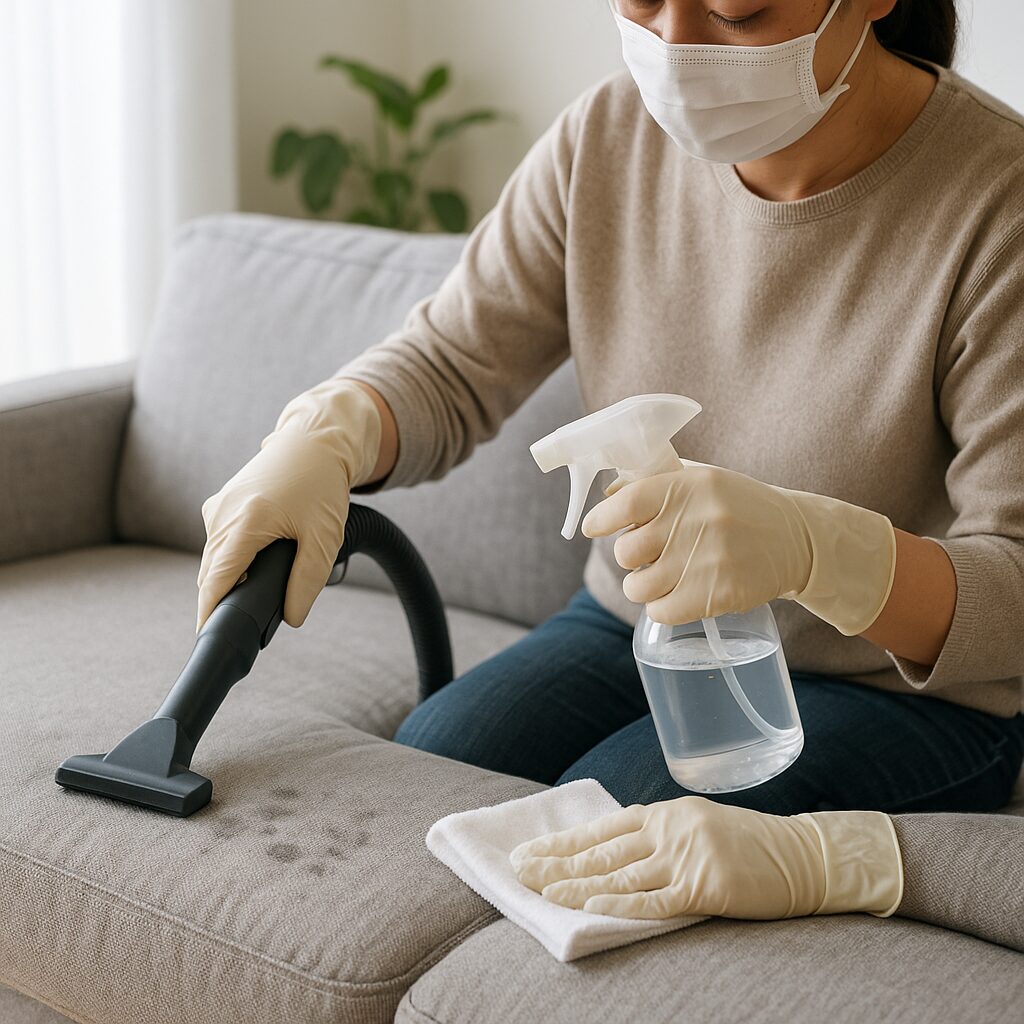 布製ソファのカビを掃除機とアルコールで除去する手順