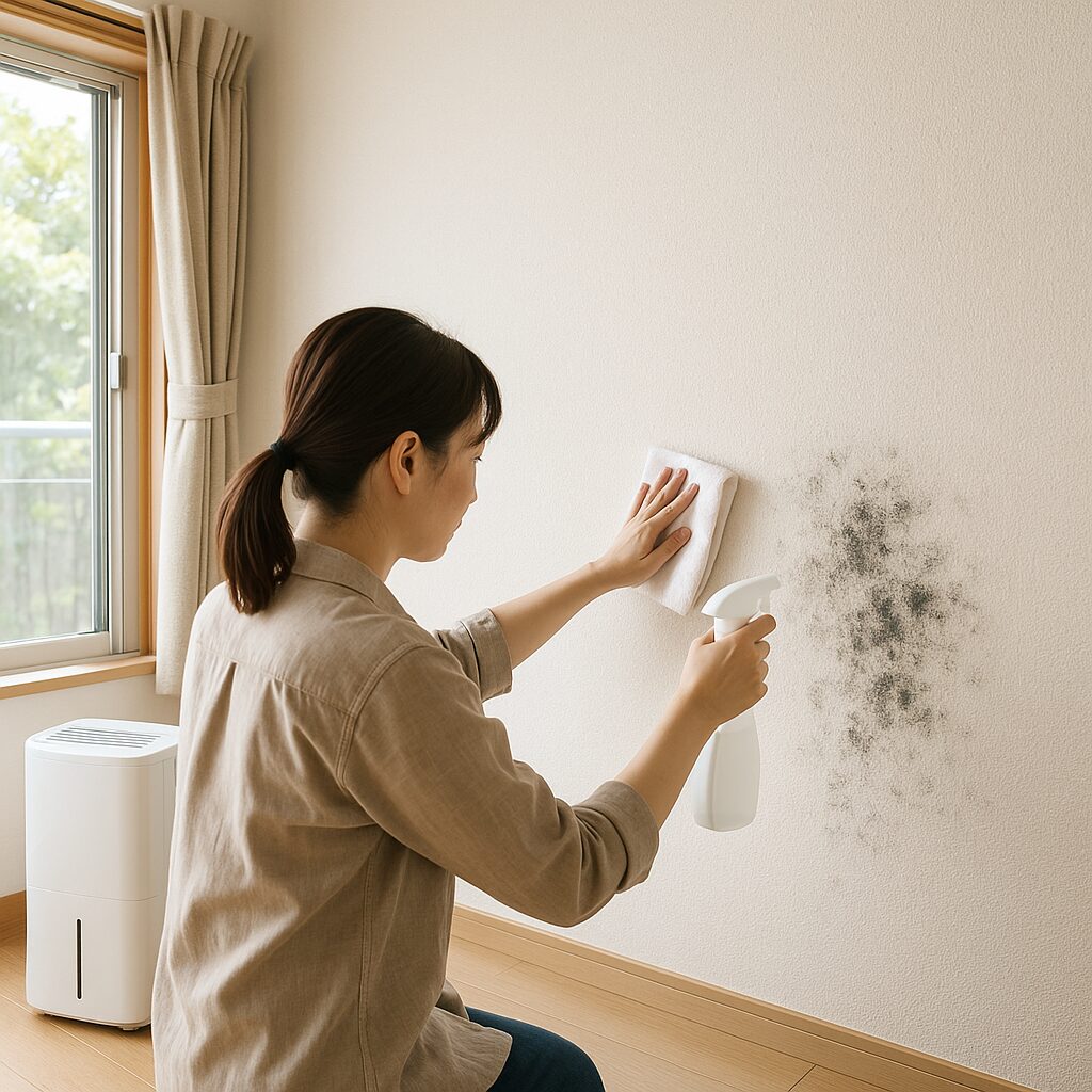 換気と除湿で壁紙のカビを予防しているイメージ