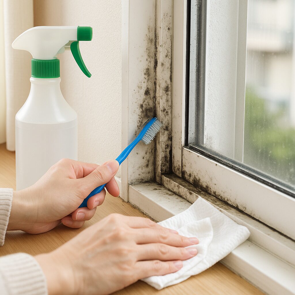 窓枠のカビ掃除に使う道具一式
