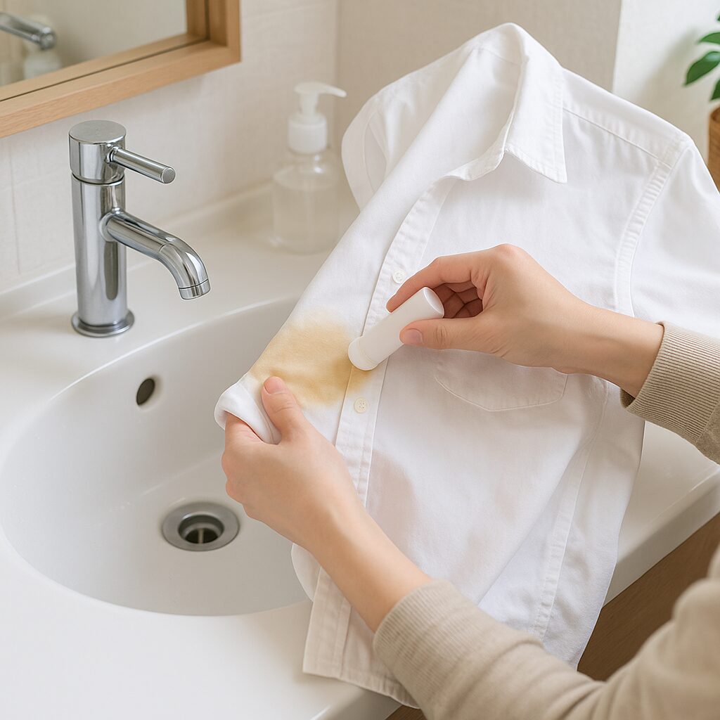 汗ジミ部分を前処理してから洗濯するイメージ