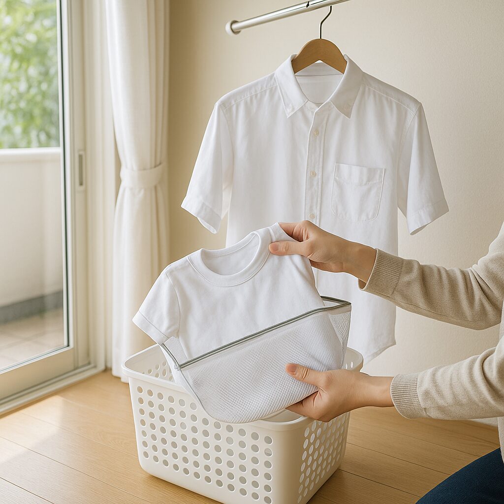 汗ジミを予防するための洗濯と干し方のイメージ