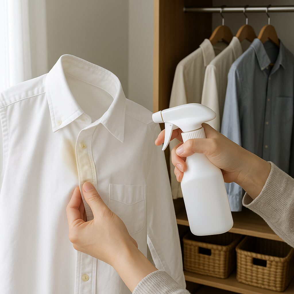 黄ばみ予防のための洗濯前処理と風通しのよい収納