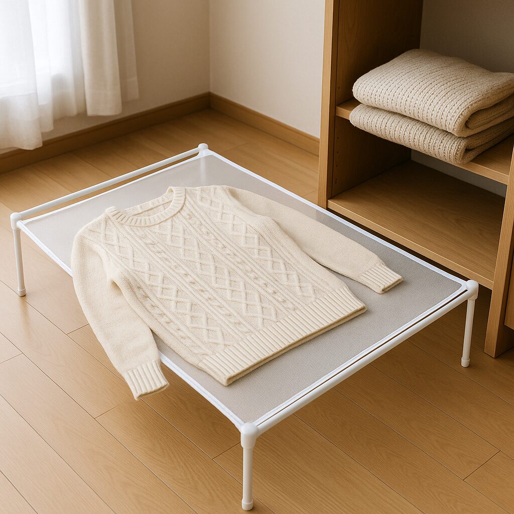 平干しと畳み収納でケアされているニット