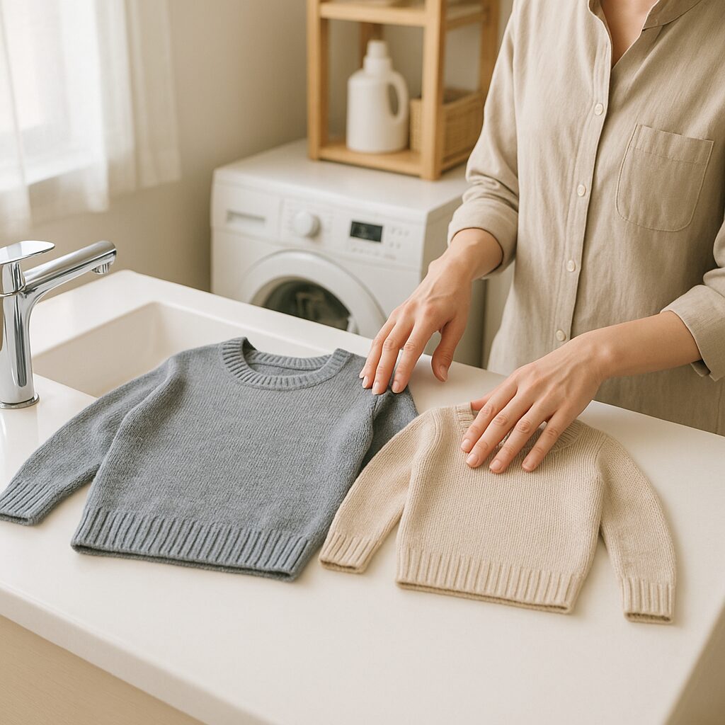 縮んで小さくなってしまったニットセーターと元のサイズの服