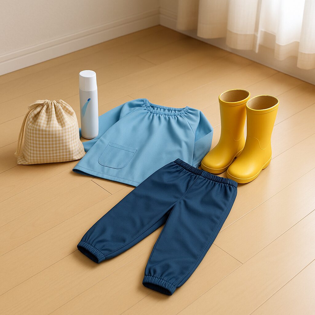 泥汚れ予防のための子供服や小物一式