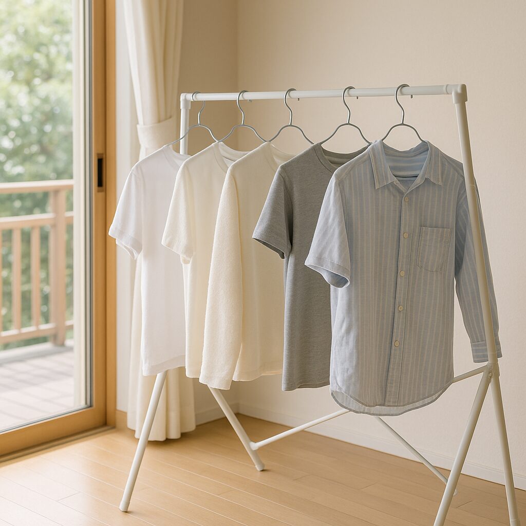 生乾き臭を防ぐために間隔をあけて干された洗濯物