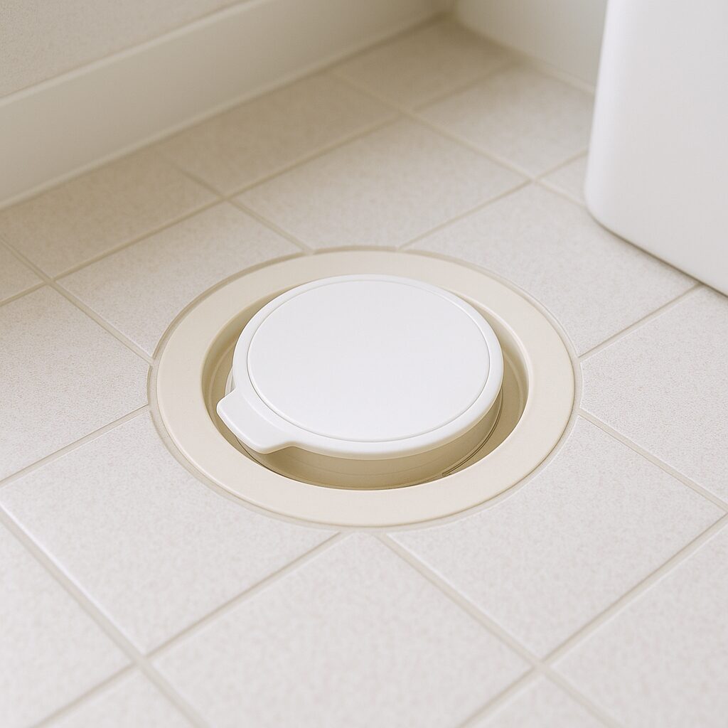 虫の侵入防止のために正しくパーツが設置された排水口