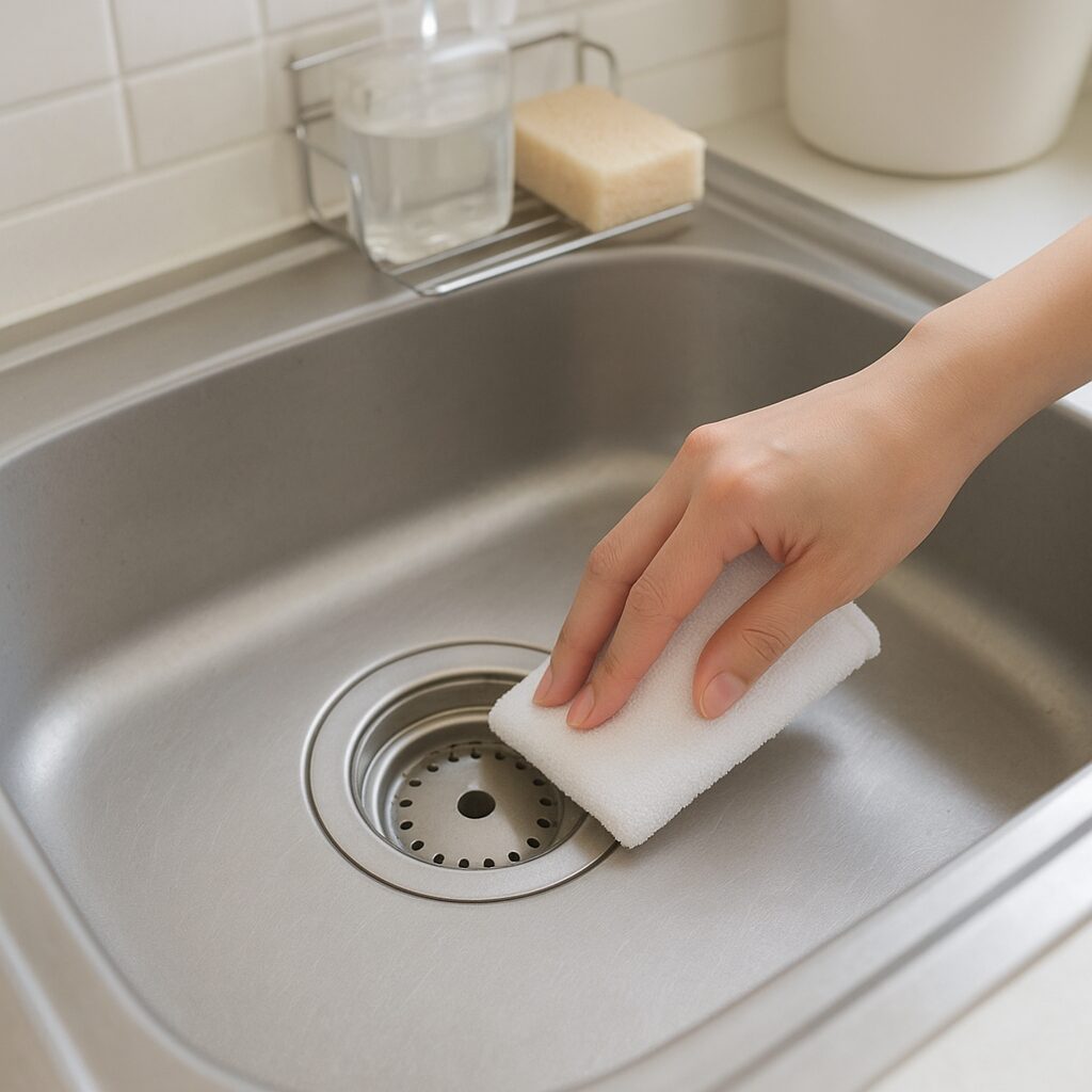 油汚れが取れてきれいになったキッチンの排水口