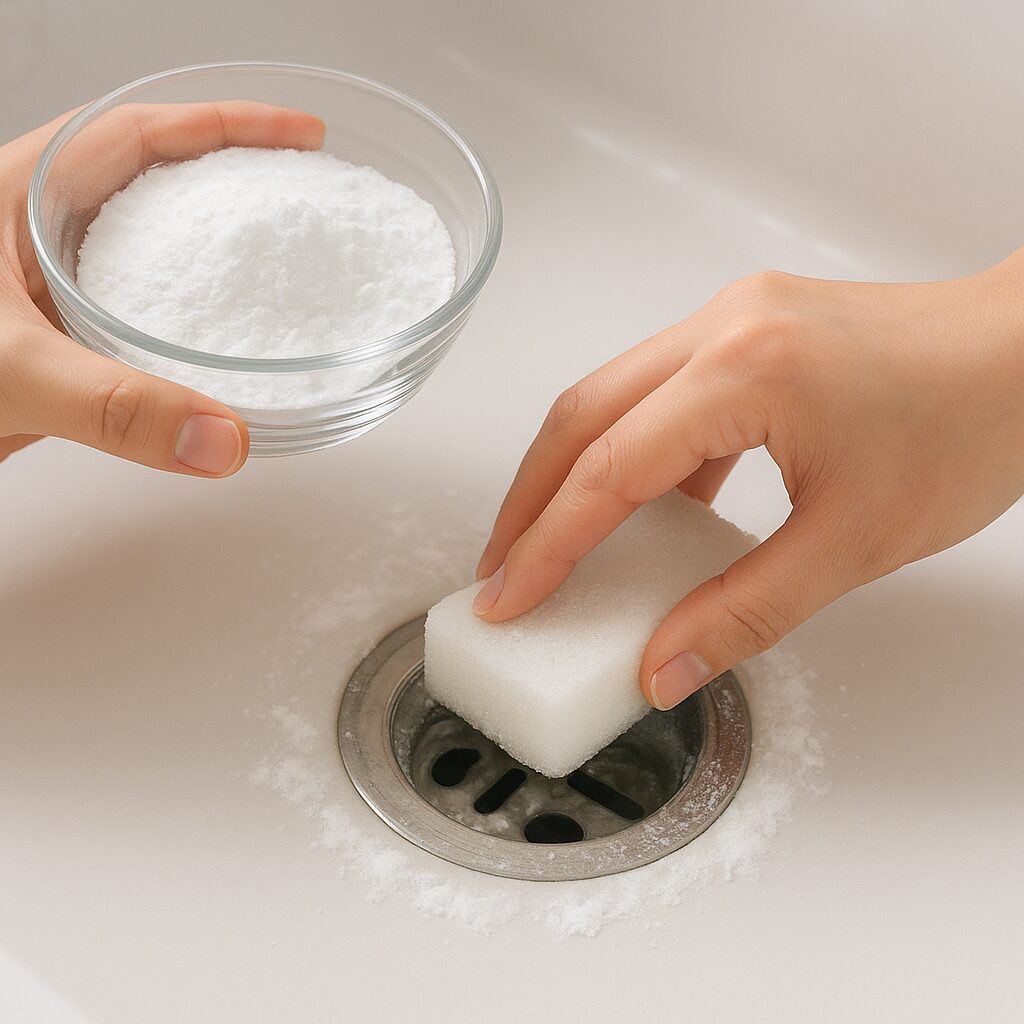 重曹とクエン酸で排水口を掃除している様子