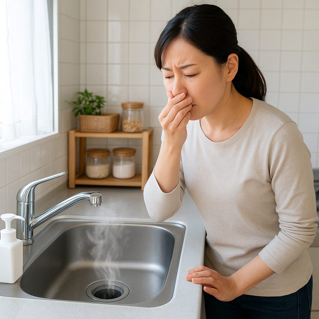 排水口の悪臭に悩む人のイメージ