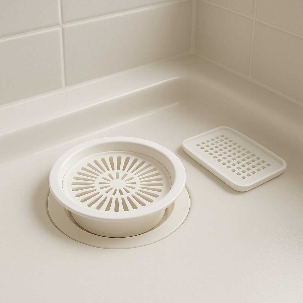 排水口に設置されたヘアキャッチャーによる髪の毛詰まり予防