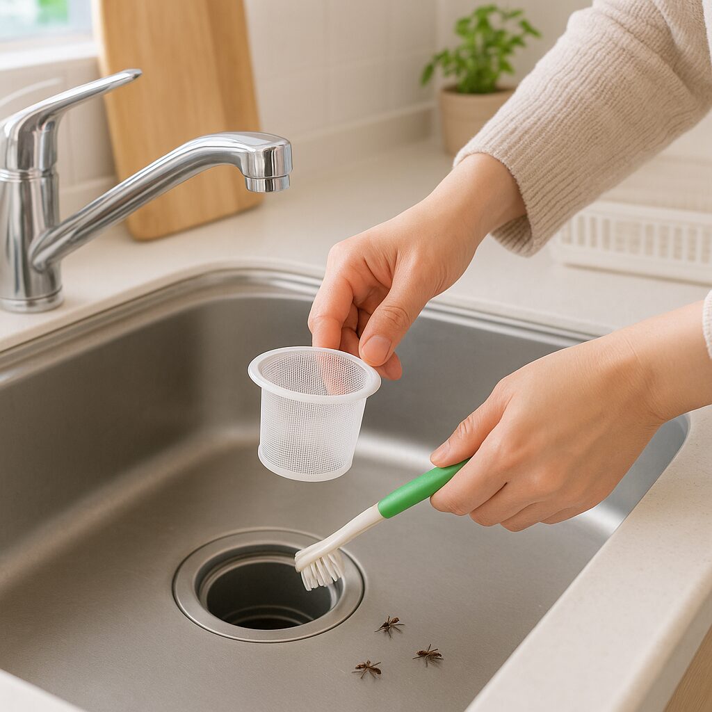 キッチンの排水口からの虫の侵入を気にしている様子