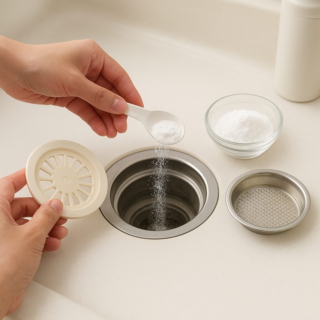 重曹とクエン酸で排水口の悪臭を取る掃除方法のステップ