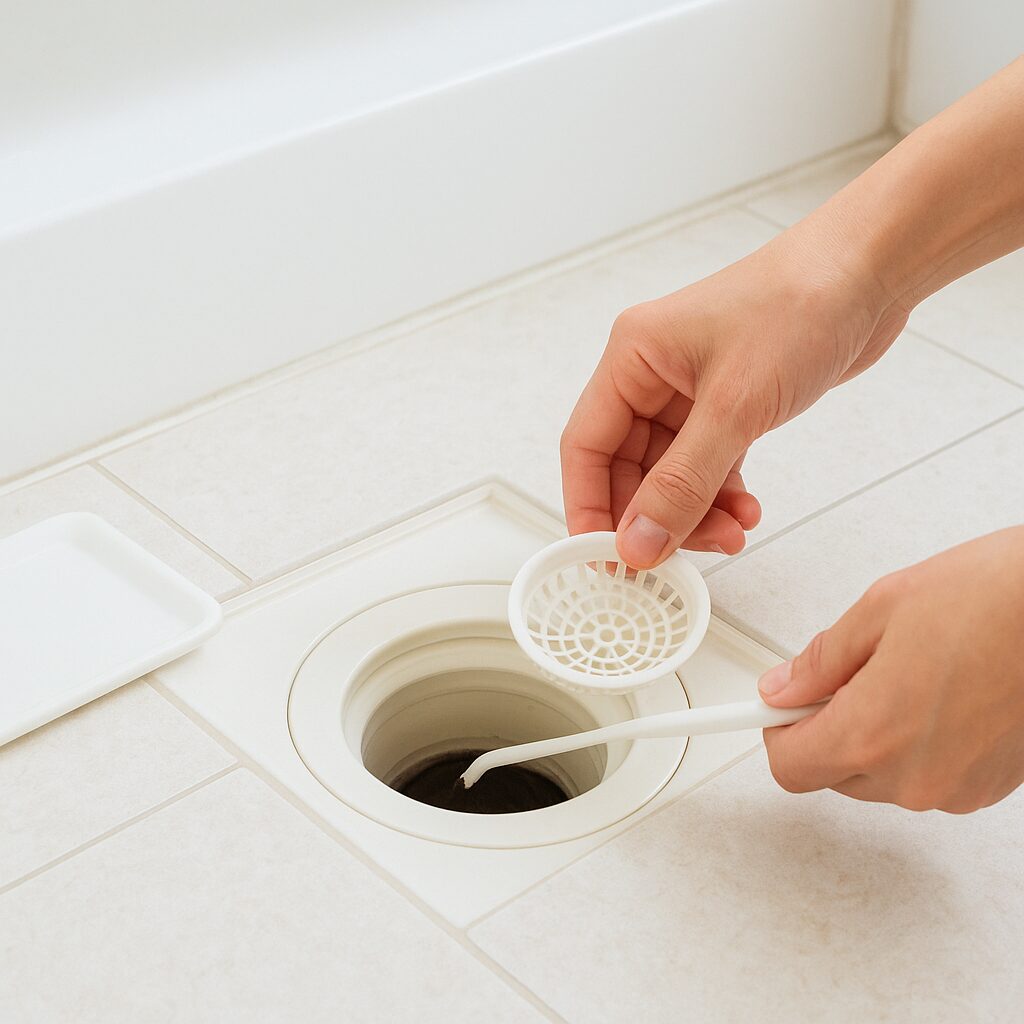 髪の毛詰まり予防のためのヘアキャッチャーをつけた排水口