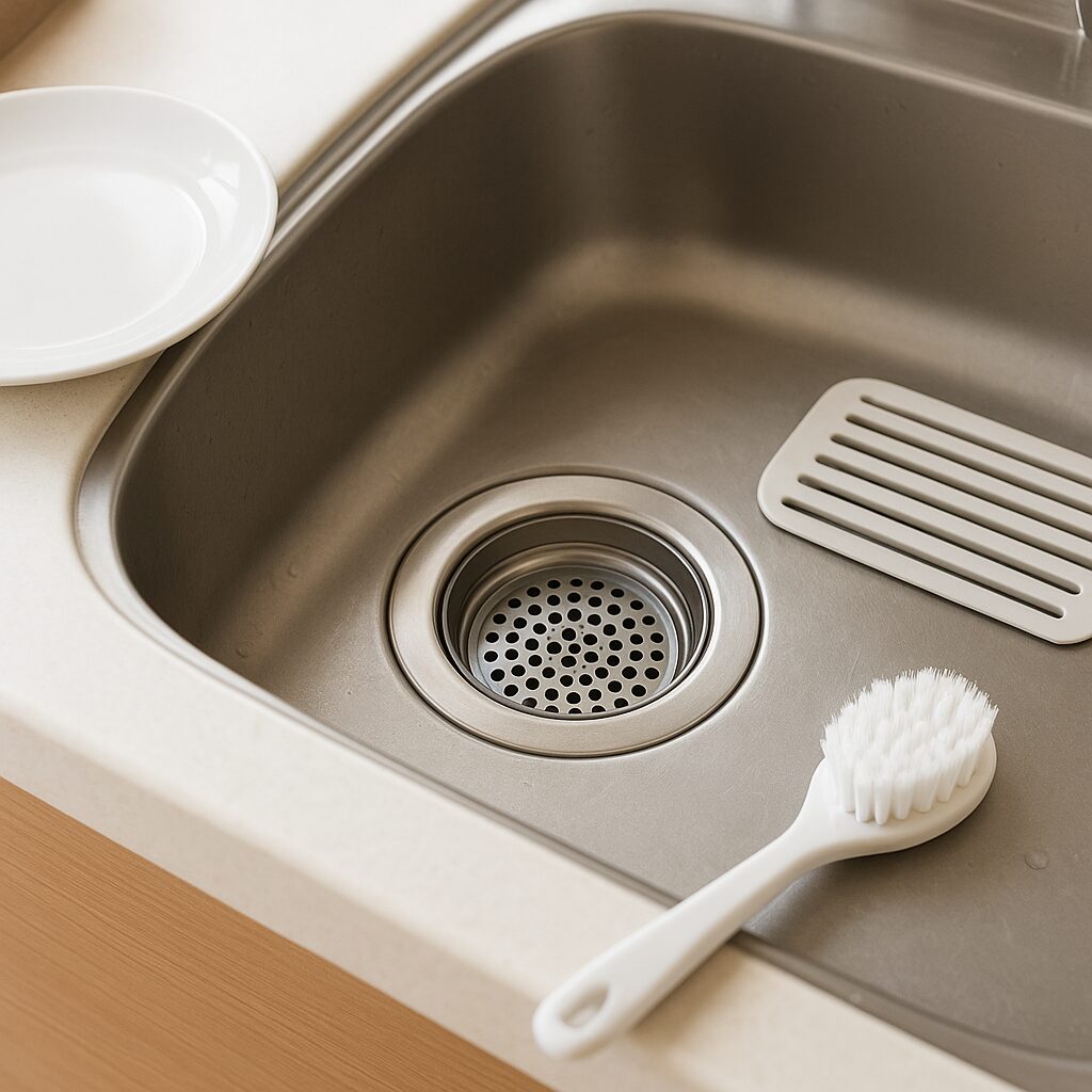 きれいに掃除されたキッチンの排水口とシンク