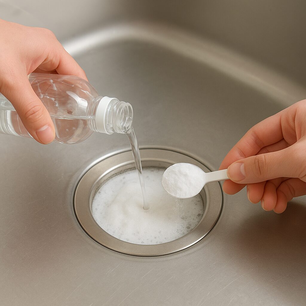 重曹と酢で排水口のぬめりを落とす掃除方法