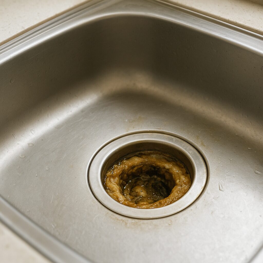 汚れがたまったキッチンの排水口のアップ写真