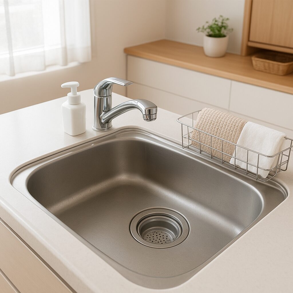 きれいに掃除されたキッチンシンクと排水口