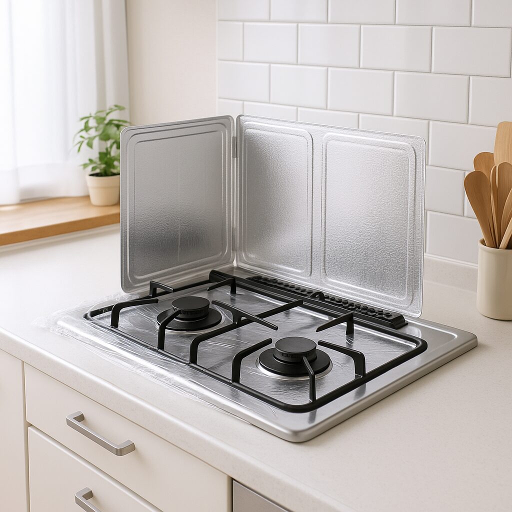 コンロ周りを油汚れから予防しているキッチンの様子