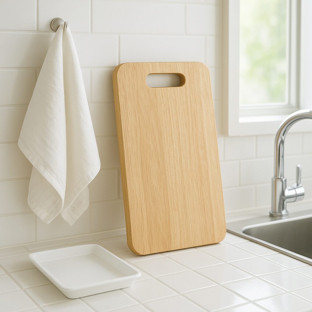 洗って十分に乾燥させて立てかけられたまな板