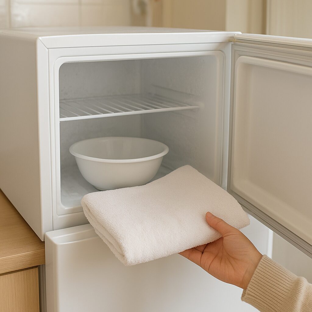 冷蔵庫の霜取り前の準備の様子