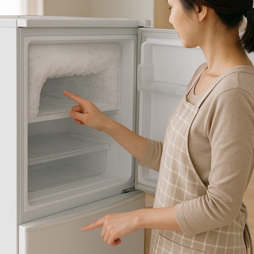 冷蔵庫のパッキン部分や霜の状態をチェックしている様子