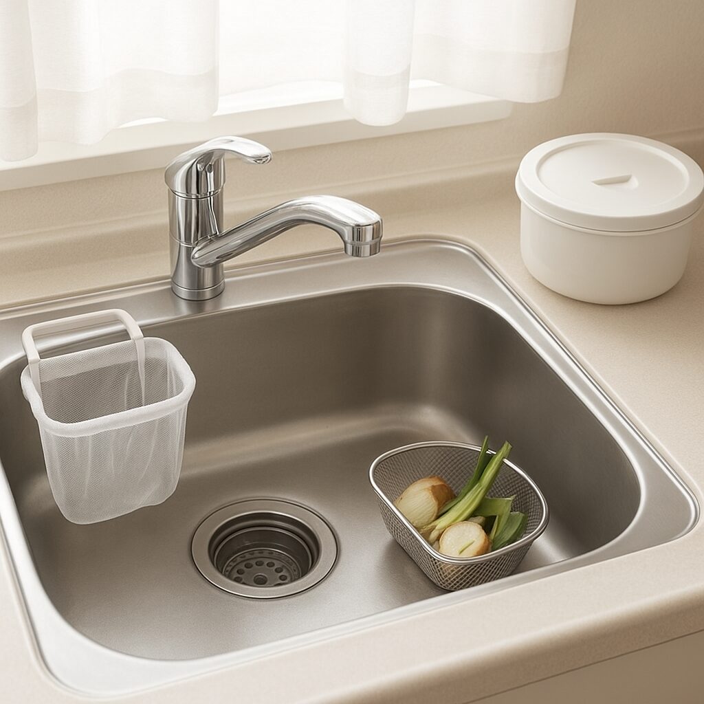 ぬめり予防グッズを使って清潔に保たれたキッチンシンク