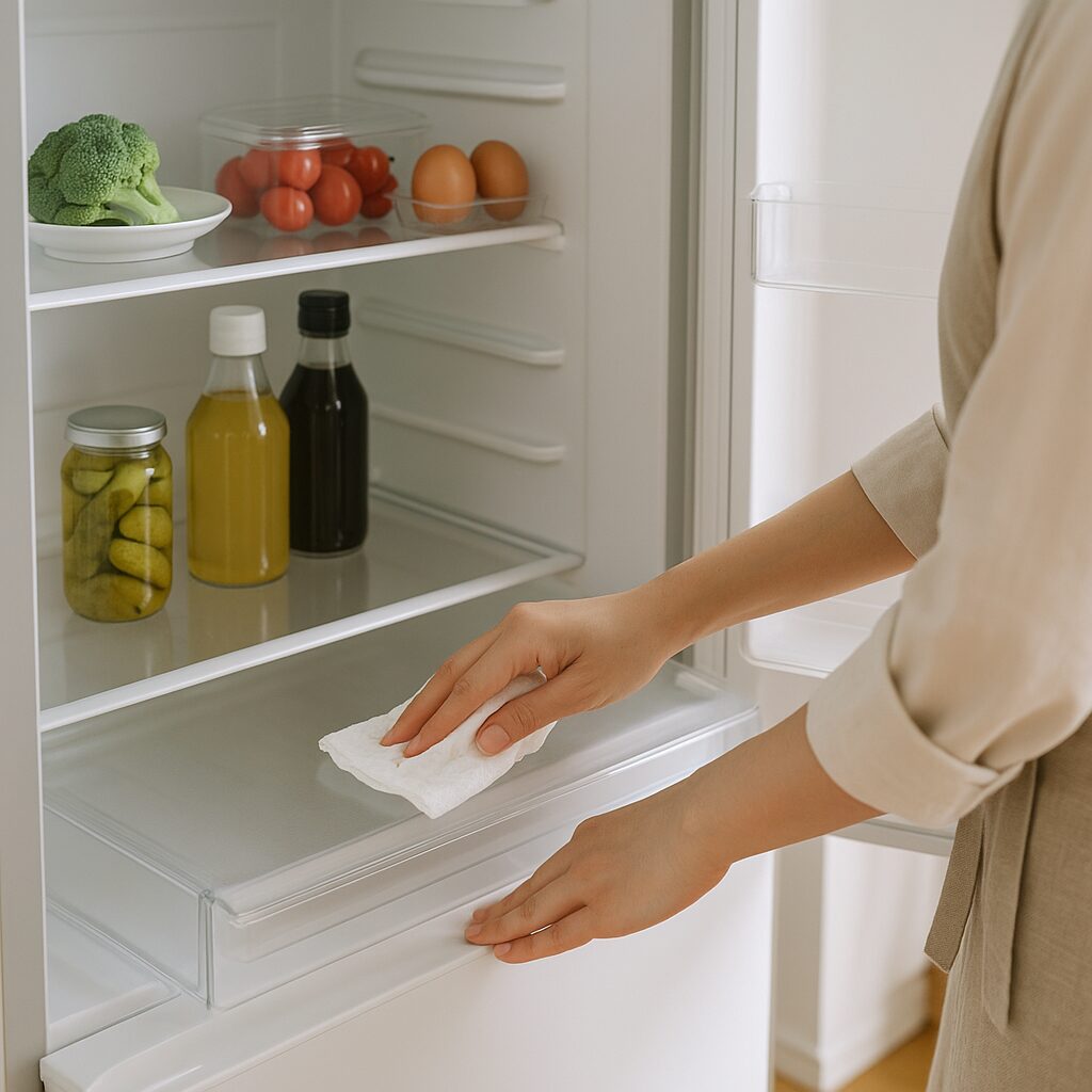 カビ予防がされた清潔で整理整頓された冷蔵庫内