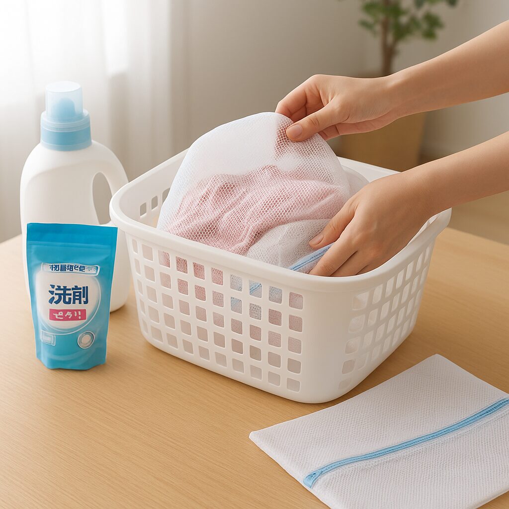 色移り対策のための洗剤や洗濯ネットの写真