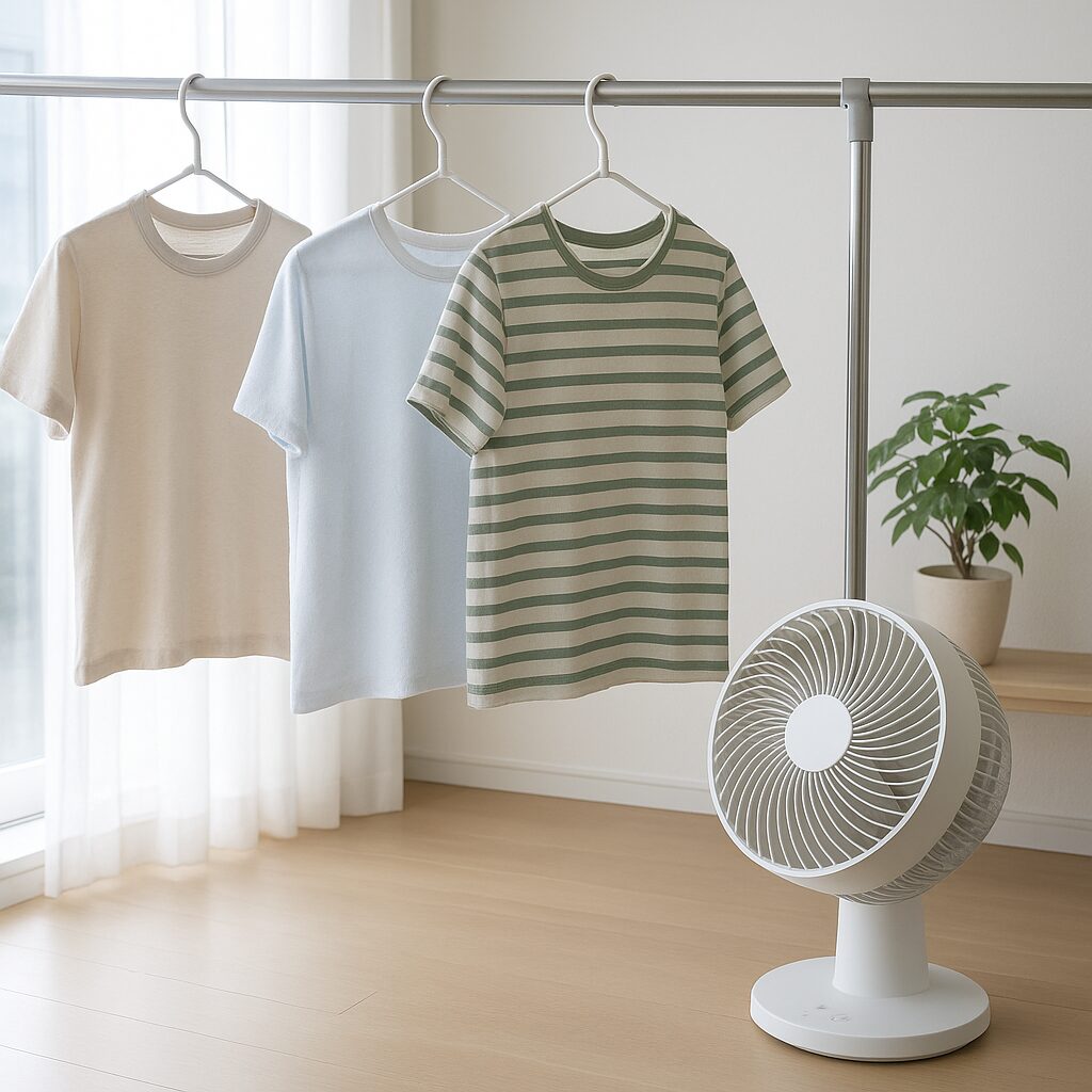 洗濯物の生乾きを防ぐための上手な干し方のイメージ