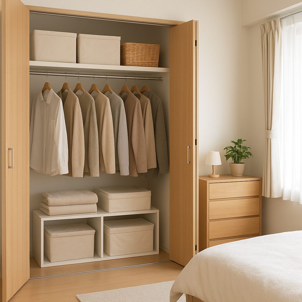 ホコリが少なくすっきり片付いたクローゼット収納