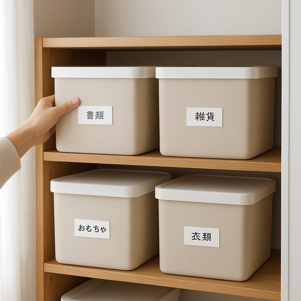 フタ付き収納ボックスを使ってホコリ予防をしている収納