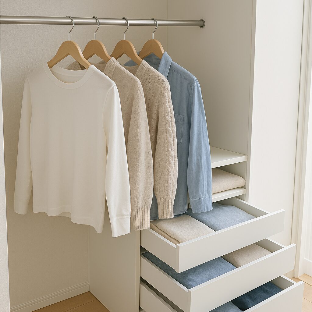 シワ予防を意識したクローゼットと引き出し収納