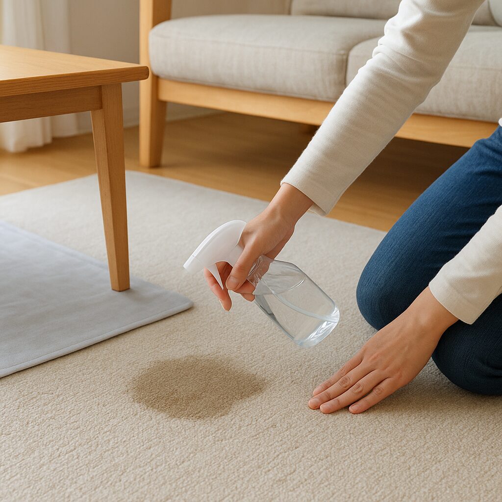 カーペットの上に防水ラグを敷き日常的に手入れしている様子