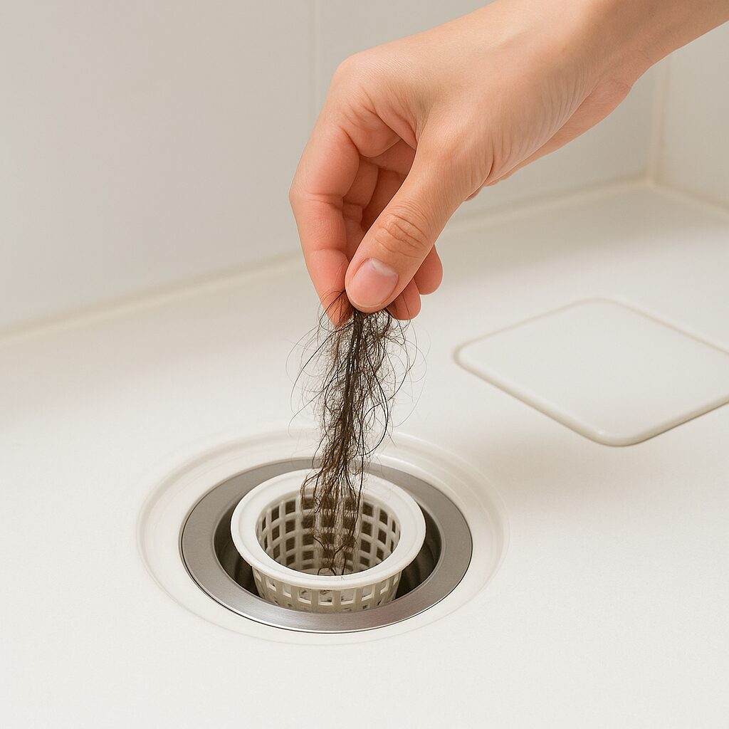 排水口の髪の毛詰まりを予防するためのヘアキャッチャーと掃除