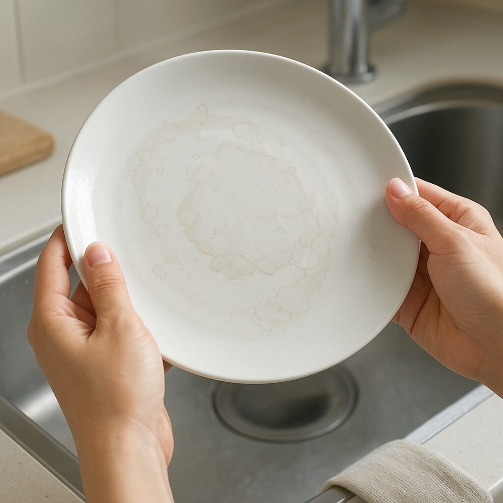 水滴の跡が白く残っている食器のアップ