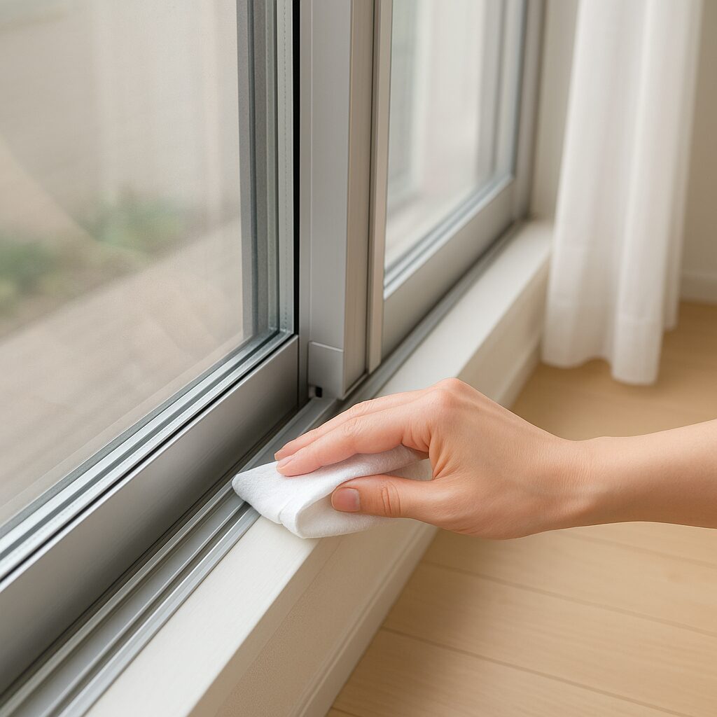 きれいな状態を保っている窓サッシと予防掃除のイメージ