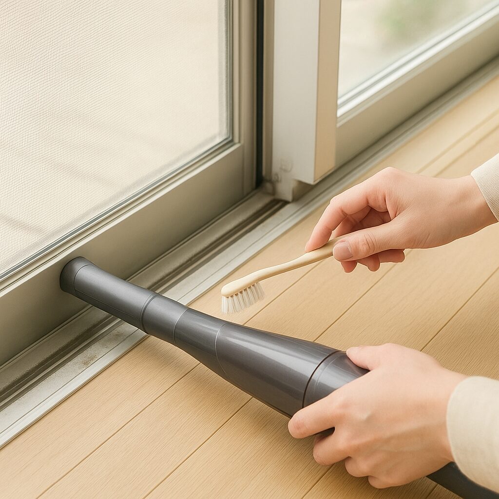 掃除機と古歯ブラシで窓サッシのほこりを取る方法