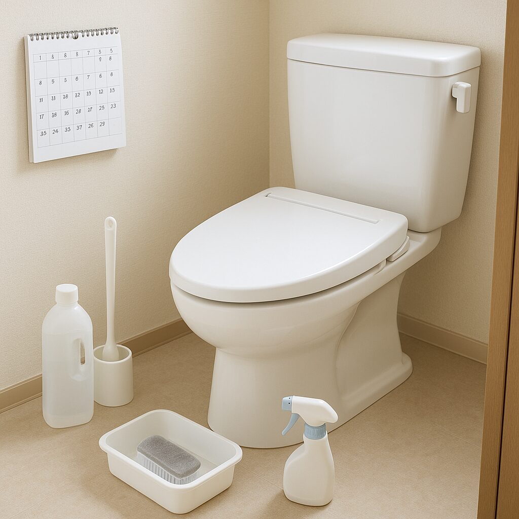 定期的なトイレ掃除で黄ばみのない状態を保っている清潔なトイレ