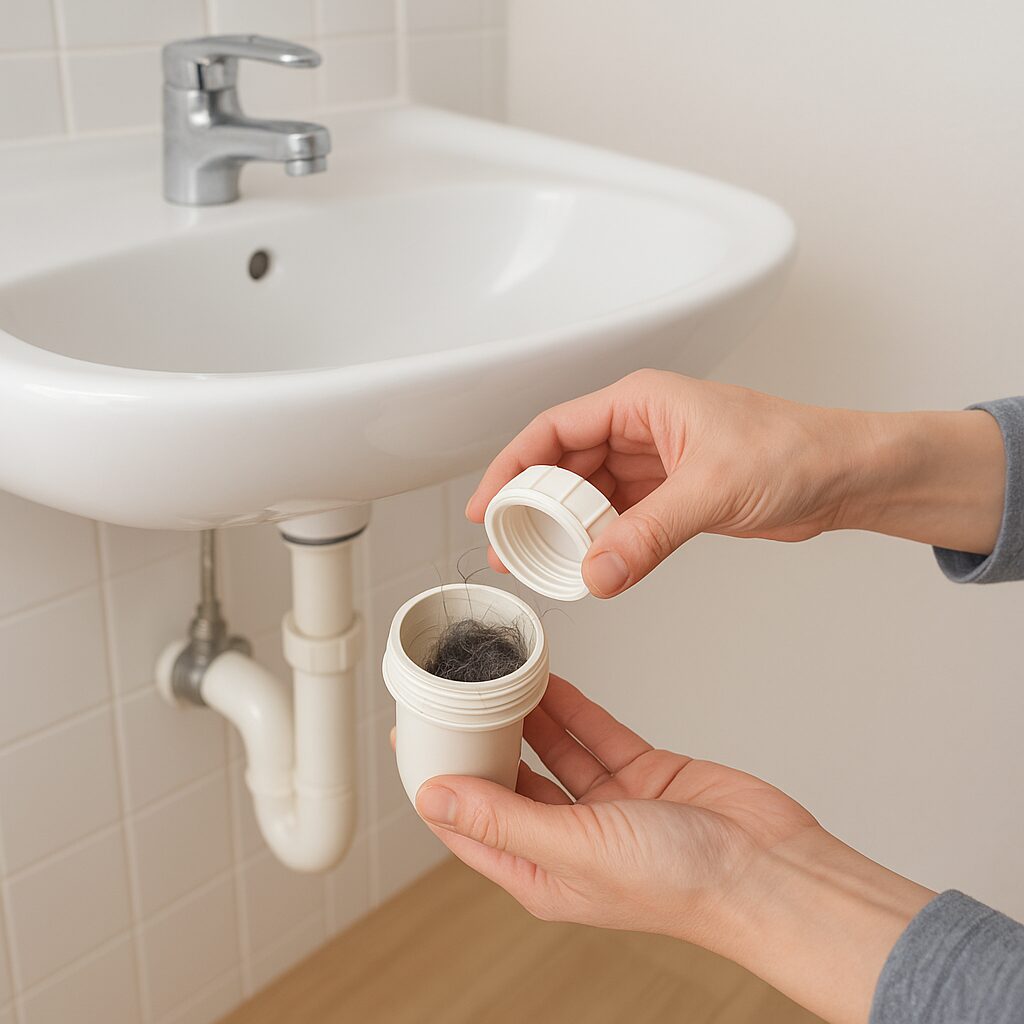 排水口の詰まり対策の具体的な作業風景