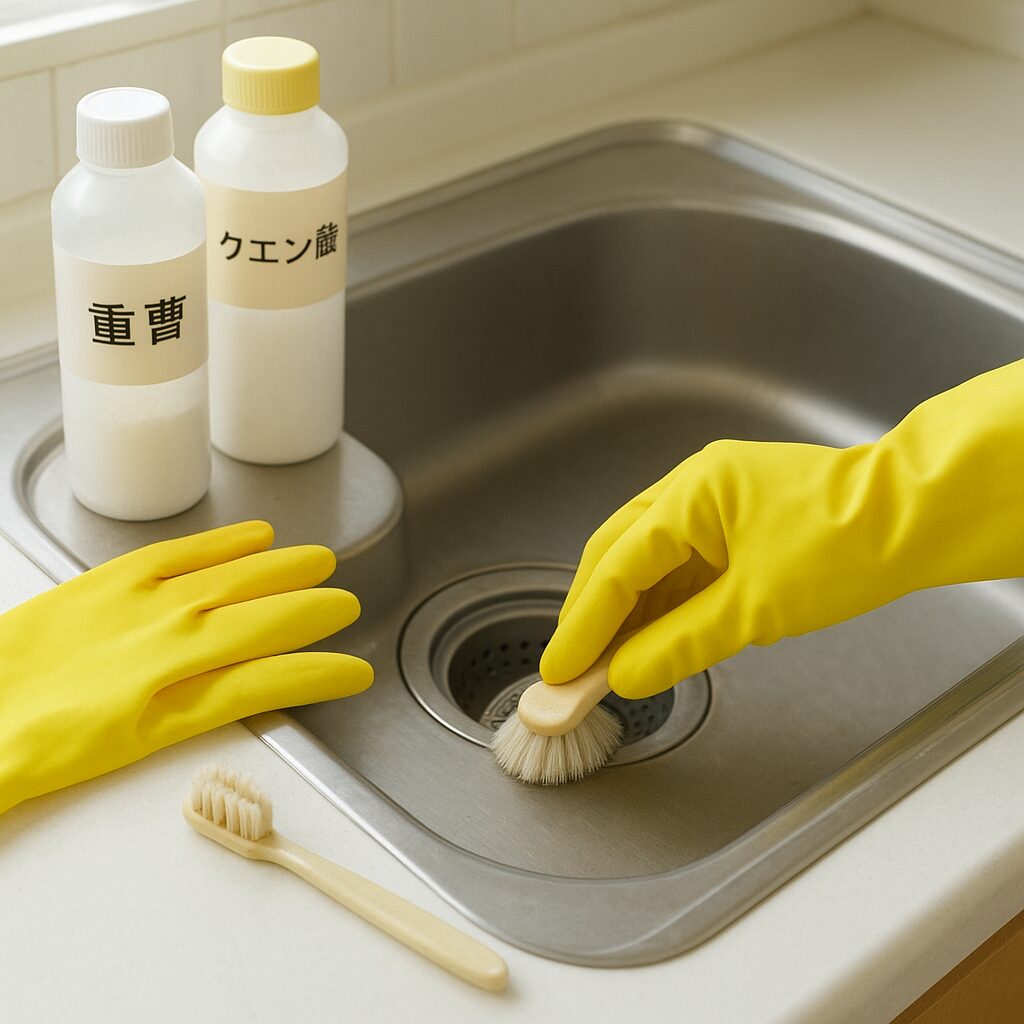 キッチン排水口ぬめり掃除に使う道具一式